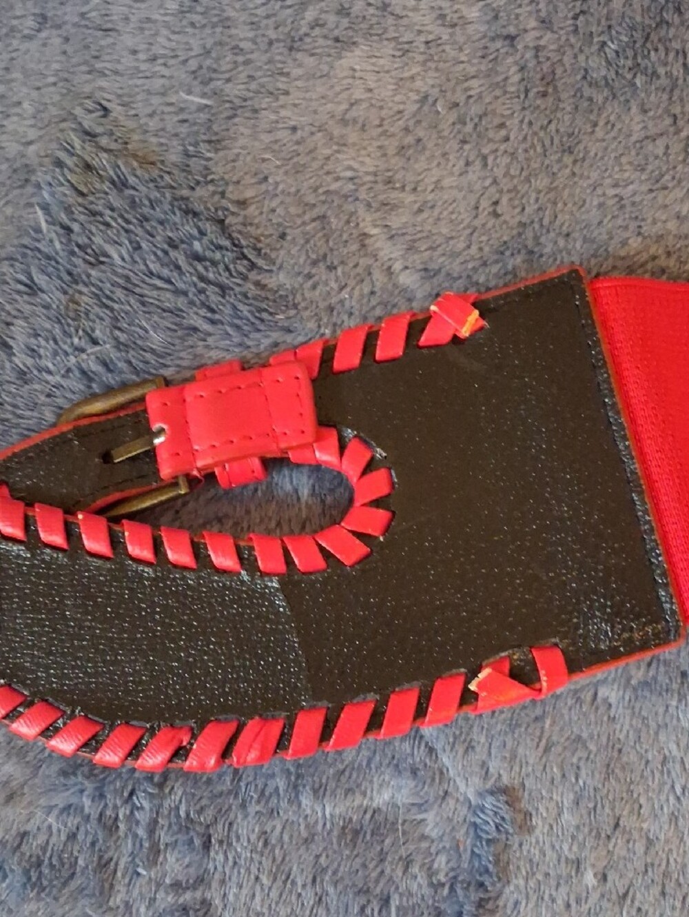 Wide Red Elastic Stretchy Statement Waist Belt with Double Buckle Detail - Picture 7 of 8